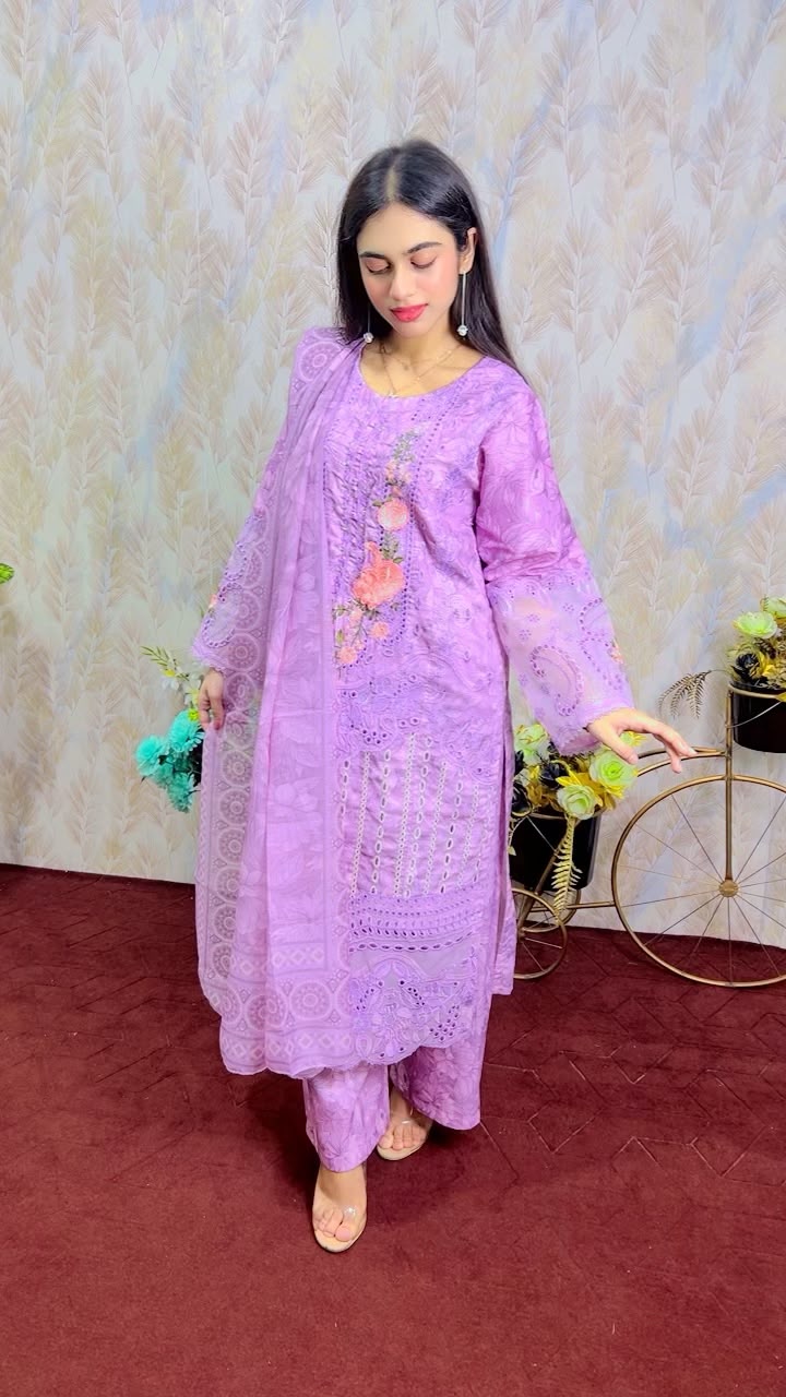 Lavender Embroidered Winter 3-Piece Suit