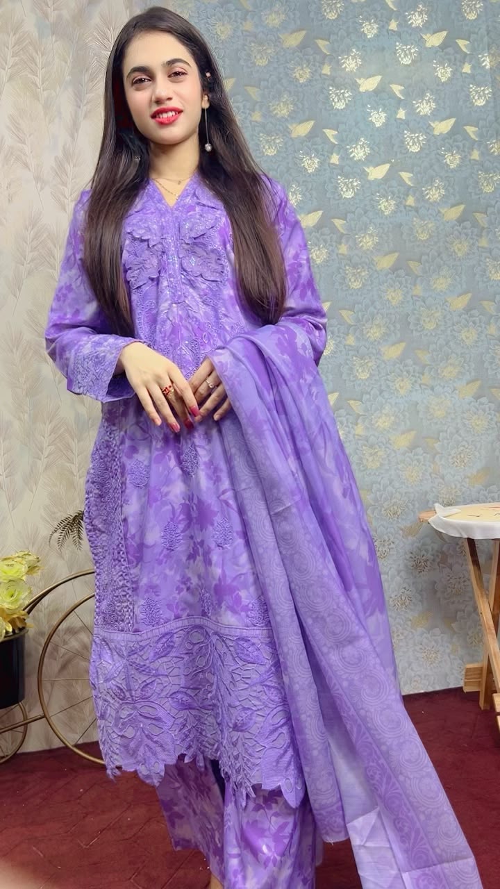 Purple Bloom Embroidered Winter 3-Piece