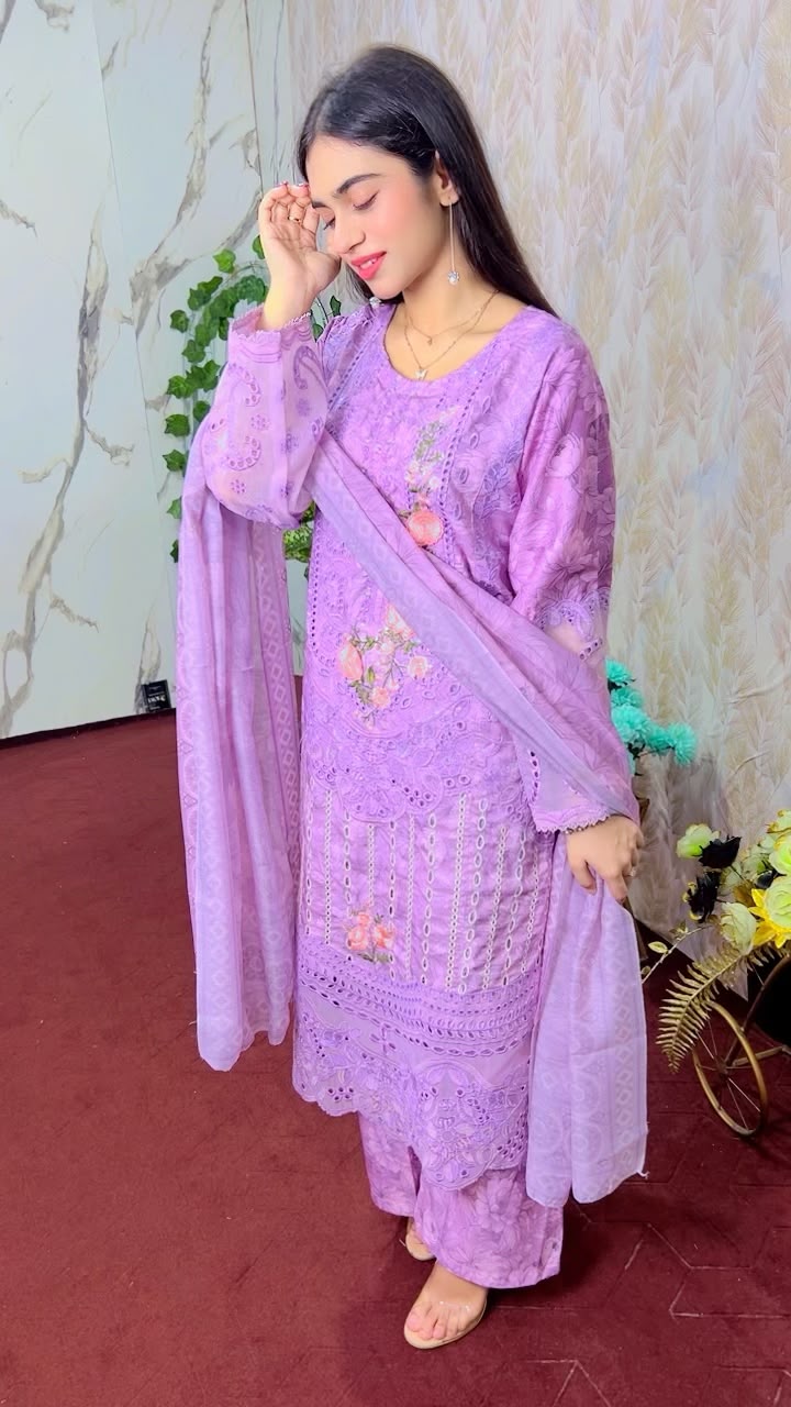 Lavender Embroidered Winter 3-Piece Suit