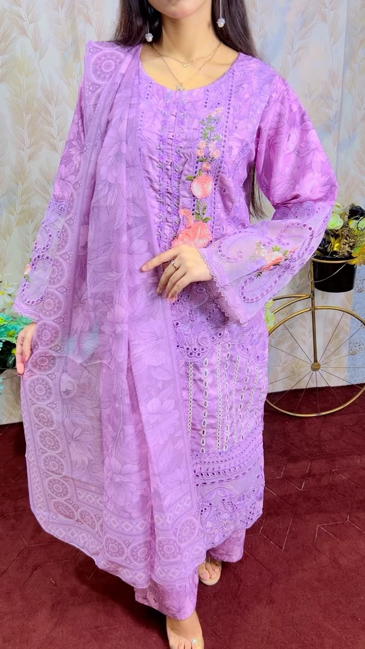 Lavender Embroidered Winter 3-Piece Suit