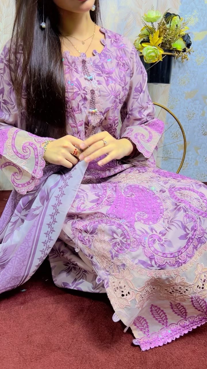 Lavender Floral Printed 3-Piece Suit