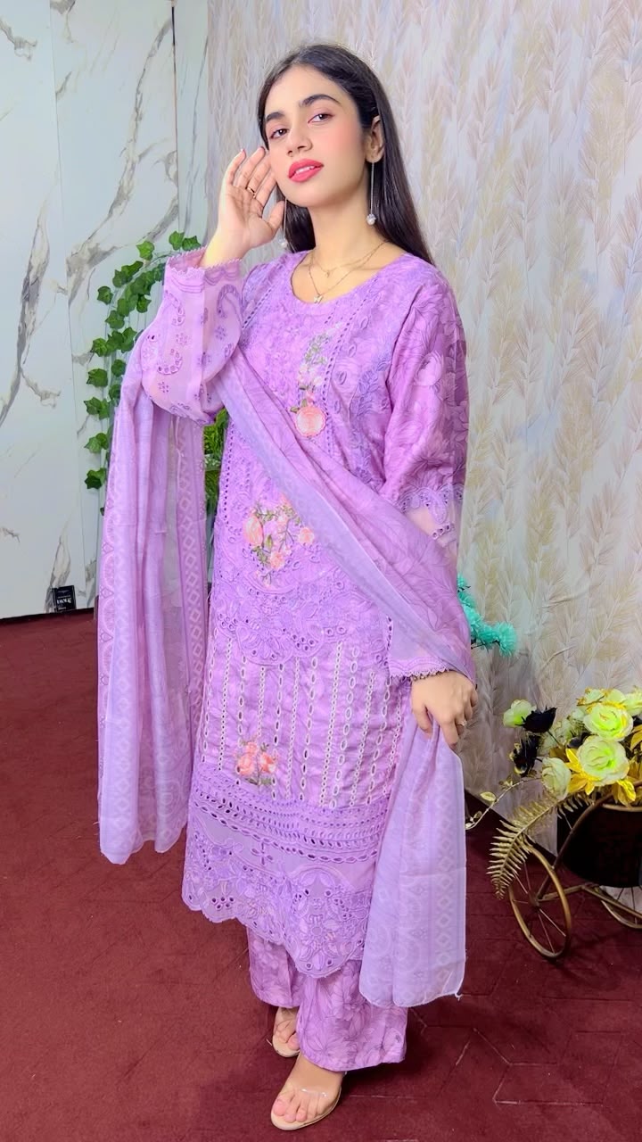 Lavender Embroidered Winter 3-Piece Suit