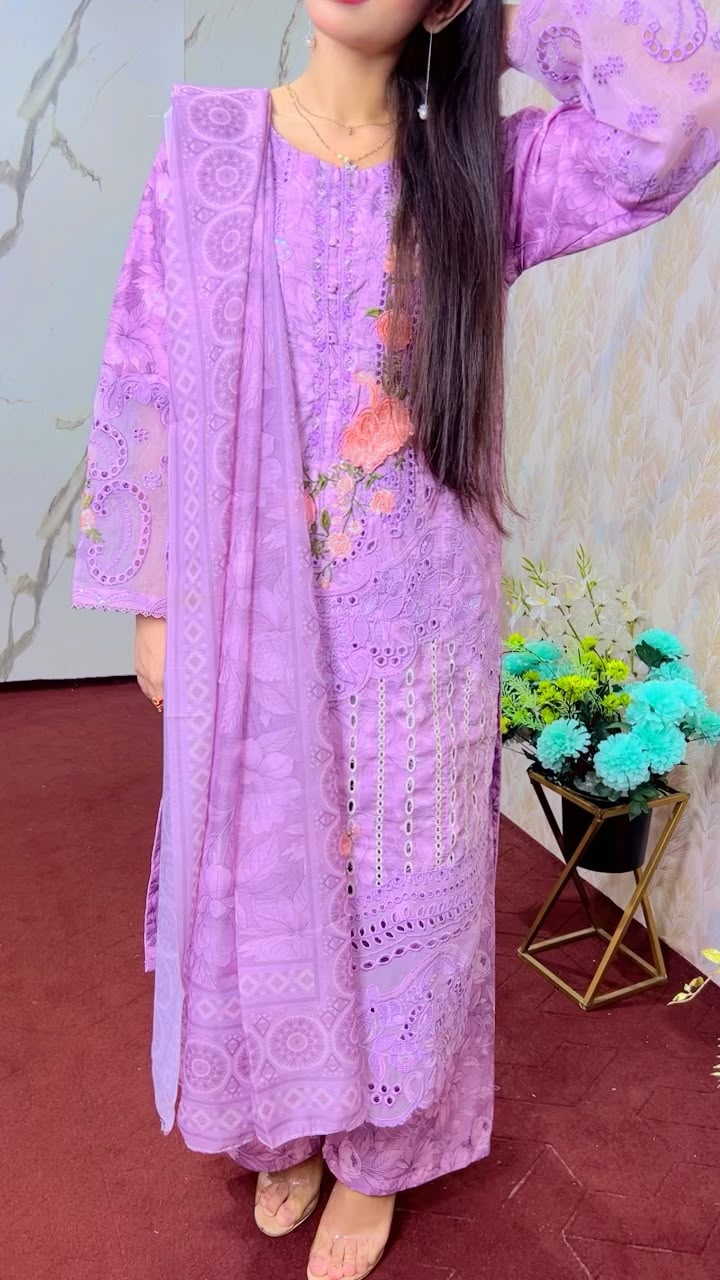 Lavender Embroidered Winter 3-Piece Suit