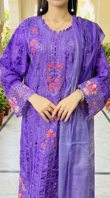 Lavender Purple Embroidered Winter 3-Piece Suit