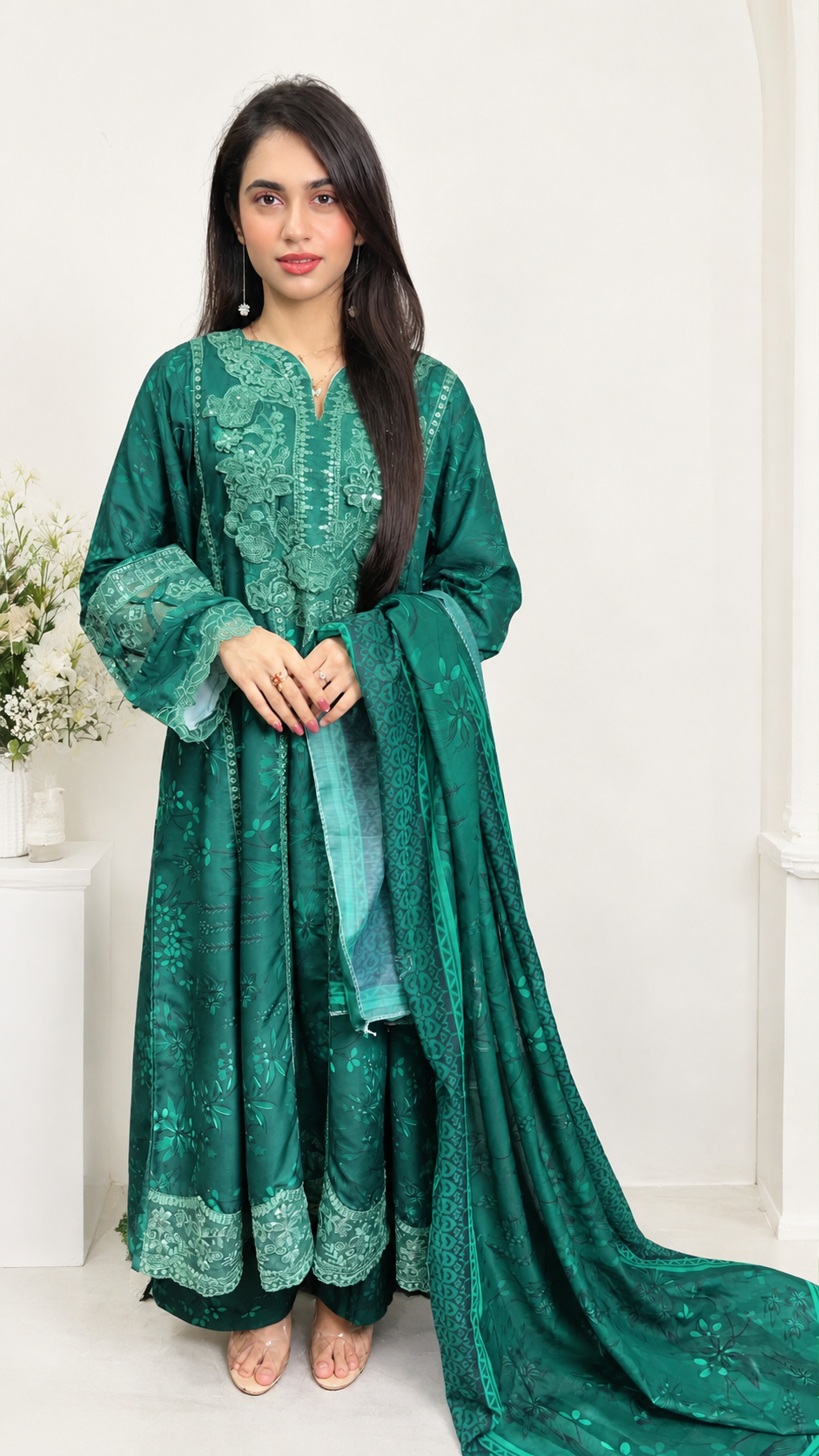 Emerald Green Embroidered 3-Piece Suit